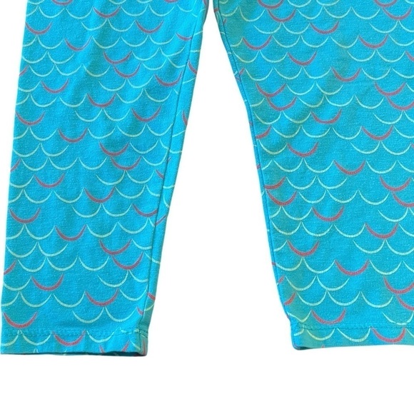 Girls casual pull-up light blue mermaid scale pants leggings cotton blend 24 M - Picture 3 of 9